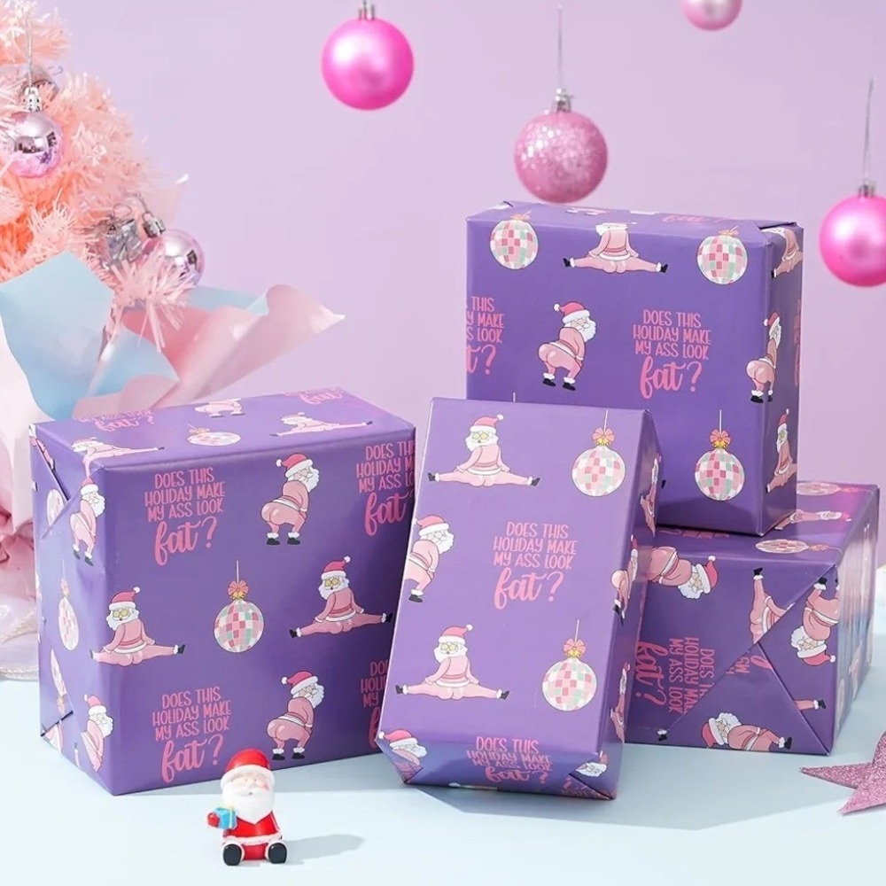 Funny Christmas‎ Wrapping Paper Santa Holiday Gift Wrap Purple 40" x 28" Novelty